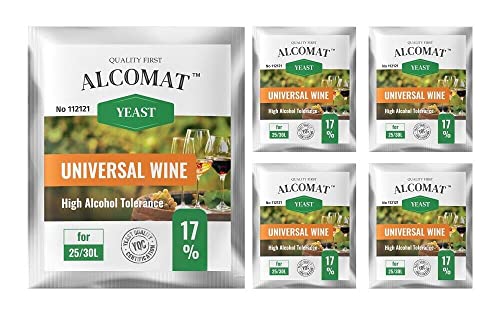 Weinhefe Universal 5er Pack - Trockenhefe für Rotweine und Weißweine - Reinzuchthefe für Wein Gärtemperatur 10-35°C - Alkoholtoleranz bis zu 17% von Alcomat