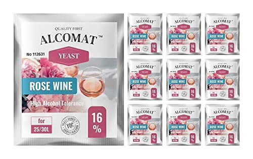 Weinhefe für Roséwein 10er Pack - Trockenhefe für Fruchtwein - Reinzuchthefe für Wein Gärtemperatur 8-35°C - Alkoholtoleranz bis zu 16% - Wein Hefen zur Roséweinen mit hohem Alkoholgehalt von Alcomat