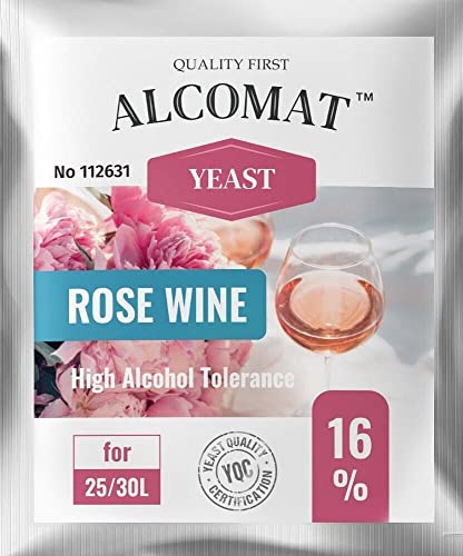 Weinhefe für Roséwein 1er Pack - Trockenhefe für Fruchtwein - Reinzuchthefe für Wein Gärtemperatur 8-35°C - Alkoholtoleranz bis zu 16% - Wein Hefen zur Roséweinen mit hohem Alkoholgehalt von Alcomat