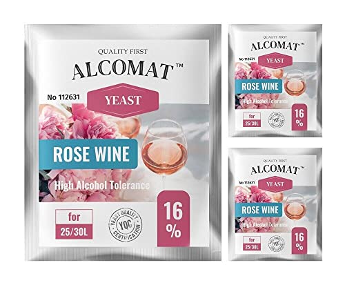 Weinhefe für Roséwein 3er Pack - Trockenhefe für Fruchtwein - Reinzuchthefe für Wein Gärtemperatur 8-35°C - Alkoholtoleranz bis zu 16% - Wein Hefen zur Roséweinen mit hohem Alkoholgehalt von Alcomat