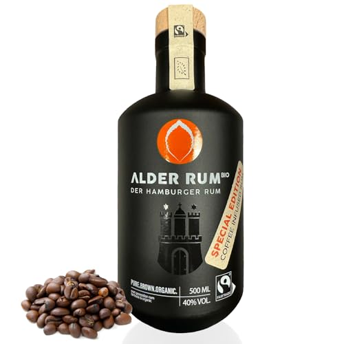 ALDER RUM® Coffee Infused Rum, (1 x 0.5 l), 100% Bio - brauner, deutscher, gereifter Rum mit Espressonote, Fairtrade & Organic, Hergestellt in Hamburg mit Kaffee-Note, 500 ml, 40% VOL von Alder Rum