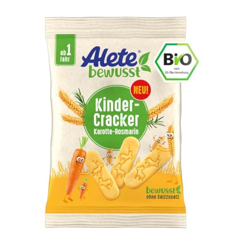 Alete bewusst Bio Kinder-Cracker mit Karotten- und Rosmarinpulver – Ab 1 Jahr – Ohne Salz- und Zuckerzusatz, Bio-Qualität, 30 g Packung von Alete bewusst