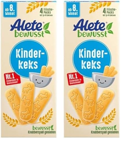 Alete bewusst Kinderkeks, ab dem 8. Monat, Butterkeks aus Weizen für Kinder, handlich verpackte Kekse als kleiner Snack, perfekt für unterwegs & zwischendurch, 1 x 180 g (Packung mit 2) von Alete