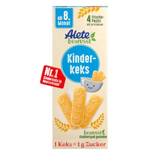 Alete bewusst Kinderkeks, ab dem 8. Monat, Butterkeks aus Weizen für Kinder, handlich verpackte Kekse als kleiner Snack, perfekt für unterwegs & zwischendurch, 1 x 180 g von Alete