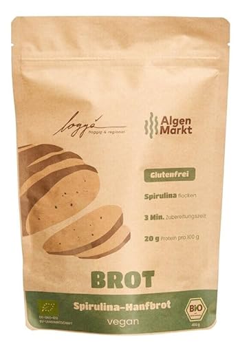 Bio Glutenfreie Eiweiß Brotbackmischung mit Hanf & Spirulina | 20g Eiweiß | Salzfrei | Hafer, Goldlein- & Hanfmehl | 500g Brot & Brötchen, Hefefrei, für Paleo, vegan, Alle Zutaten aus Deutschland von Algen Markt