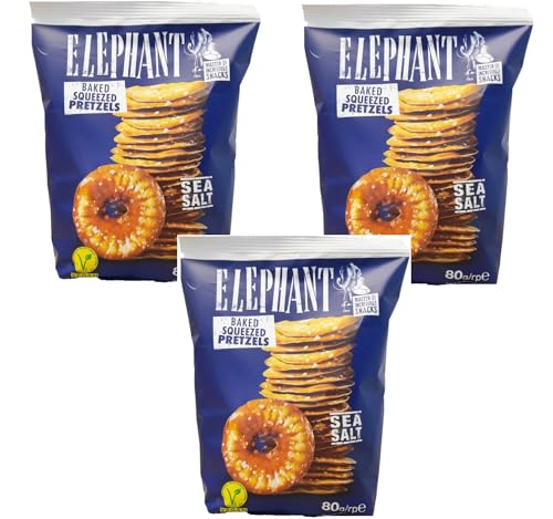 Elephant Squeezed Pretzels Sea Salt Laugengebäck Mit Meersalz Vorteilspackung Vorteilspackung 3 x 80g von Alka Elephant