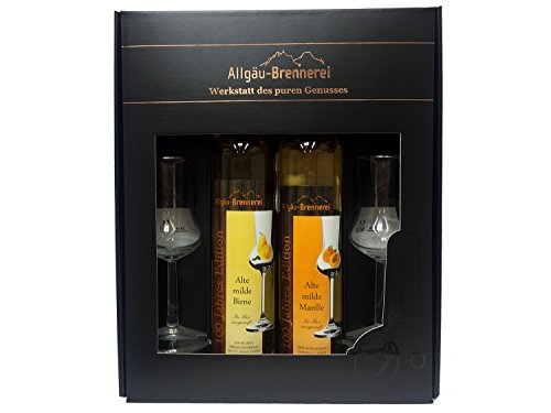 Allgäu-Brennerei Geschenk-Set "Alte Milde" - 2 x 350 ml und 2 x Schnapsglas 2cl von Allgäu-Brennerei