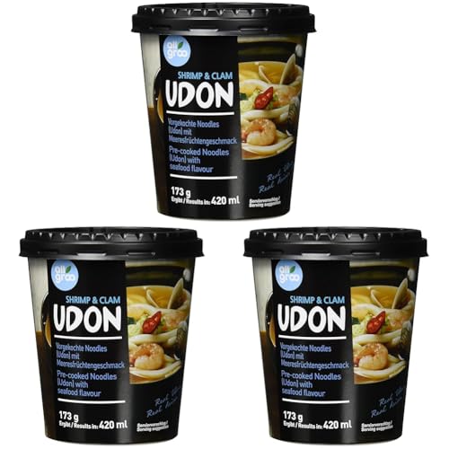 Allgroo Udon Cup-Instantnudeln - Meeresfrüchte, Udon Suppe, aromatisch und würzig - schnelle Zubereitung (1 x 173 g) (Packung mit 3) von Allgroo