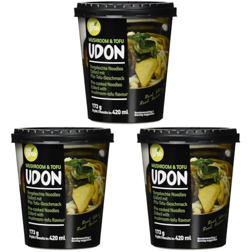 Allgroo Udon Cup-Instantnudeln - Tofu und Pilze, Udon Suppe, würzig und aromatisch - schnelle Zubereitung (1 x 173 g) (Packung mit 3) von Allgroo