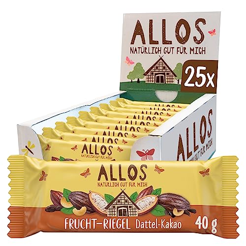 Allos Fruchtriegel Dattel Kakao, Bio Riegel, Energieriegel, Sportriegel, Vegan, 25 x 40g von Allos