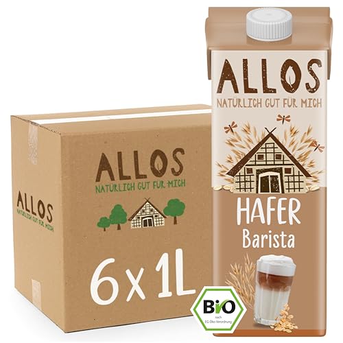 Allos Bio Haferdrink Barista | Milchalternative aus Hafer | Drink auf Pflanzenbasis | Hafer Drink | schäumbar | perfekt für Kaffee | Hafer | veganer Drink | laktosefrei | 1 Liter (6 Stück) von Allos