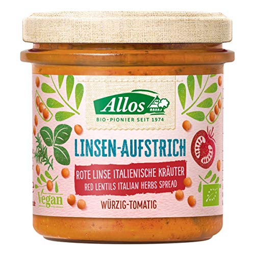 Allos - Linsen-Aufstrich Rote Linse Italienische Kräuter - 140 g - 6er Pack von Allos