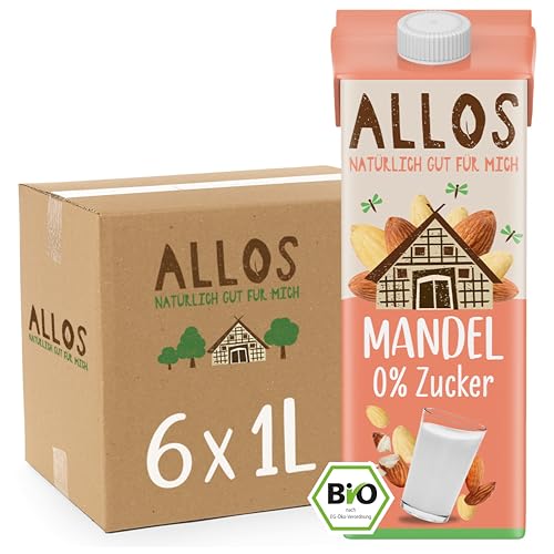 Allos Mandeldrink ohne Zucker | Mandel Drink Natur | Drink auf Pflanzenbasis | Mandel | veganer Drink | laktosefrei | 1 Liter (6 Stück) von Allos