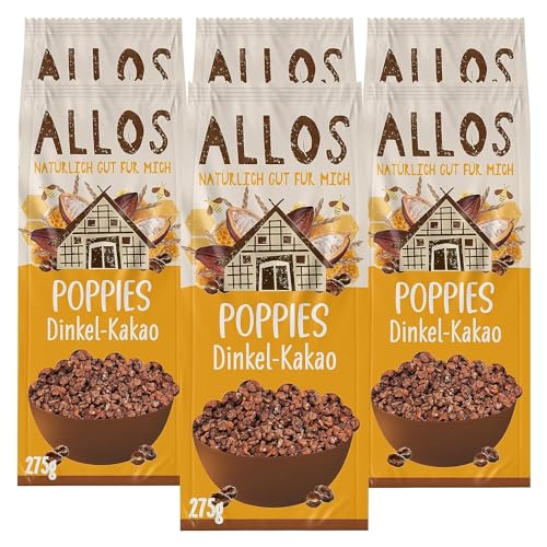 Allos Poppies Dinkel-Kakao | Bio Müsli | Knuspermüsli | Frühstückscerealien | gepufftes Müsli mit Bio Honig | 6er Pack (6 x 275g) von Allos