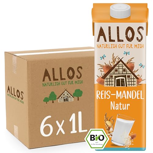Allos Bio Reis Mandeldrink ungesüßt | Milchalternative aus Mandeln | Drink auf Pflanzenbasis | veganer Drink | ohne zugesetzten Zucker | vegan | laktosefrei | 1 Liter (6 Stück) von Allos