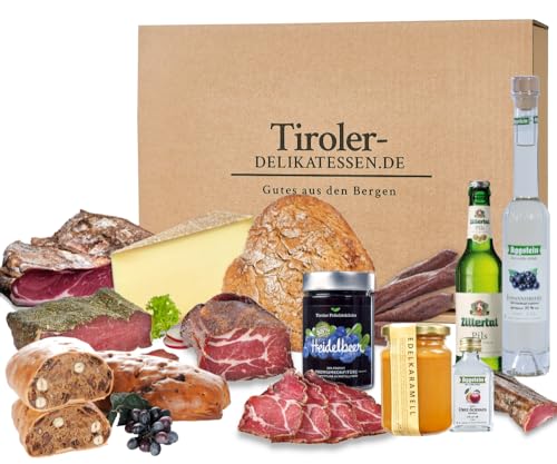 Almgourmet - 12. tlg. Geschenkset "Das Beste aus Tiroler Delikatessen" mit Schinken, Käse, Speck, Bier uvm. von Almgourmet