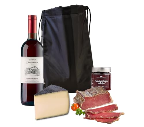 Almgourmet - Genusstasche "Weinabend" - praktische Kühltasche mit Spezialitäten aus den Bergen - fülliger Rotwein, Käse und edler Schinken von Almgourmet