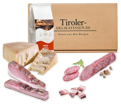 Almgourmet - Geschenkset "Südtiroler Kennlernbox" - Feine Delikatessen aus Italien - Salami, Speck, Käse - Backmischung für Pizza von Almgourmet