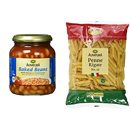 Alnatura Bio Baked Beans, 360g & Bio Nudeln Penne Rigate, 500g von Alnatura