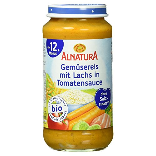 Alnatura Bio Gemüsereis mit Lachs in Tomatensauce, glutenfrei, 6er Pack (6 x 250 g) von Alnatura