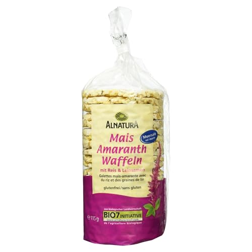 Alnatura Bio Mais-Reis-Waffeln mit Amaranth und Leinsamen, 115g (Packung mit 6) von Alnatura