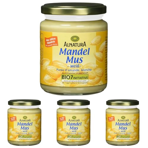 Alnatura Bio Mandelmus Weiß, Vegan, 250g (Packung mit 4) von Alnatura