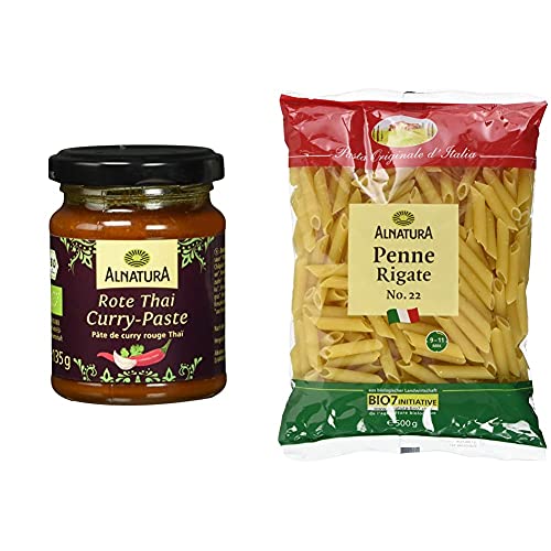 Alnatura Bio Rote Thai Curry-Paste, 135g & Bio Nudeln Penne Rigate, 500g von Alnatura