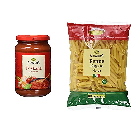 Alnatura Bio Tomatensauce Toscana, 340g & Bio Nudeln Penne Rigate, 500g von Alnatura