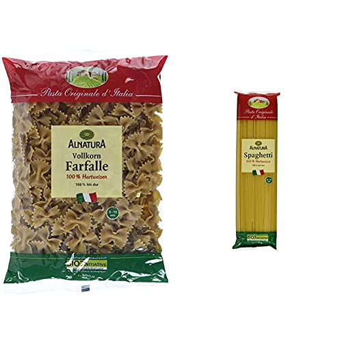 Alnatura Bio Vollkorn Farfalle, 500g & Bio Spaghetti aus Hartweizengrieß, 500g von Alnatura