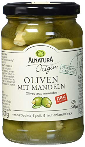 Alnatura Grüne Oliven Mit Mandeln Bio, 350g (Abtropgewicht - 200g) von Alnatura