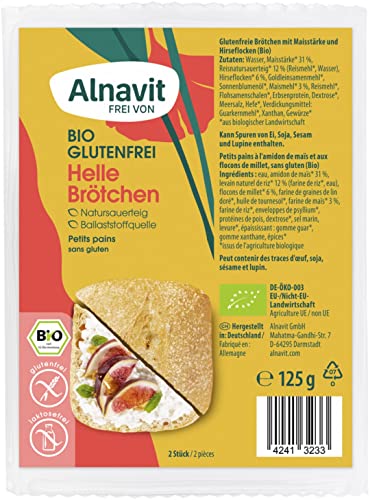 Alnavit Bio Helle Glutenfreie Brötchen mit Maisstärke und Hirseflocken, 2 Stück, 125g von Alnavit