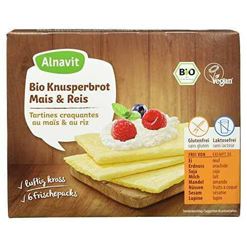 Alnavit Bio Knusperbrot Mais Reis, glutenfrei, laktosefrei, vegan, 8er Pack (8 x 150 g) von Alnavit