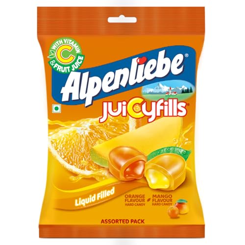 Alpenliebe Juicy Fills, Orange & Mango Geschmack, Sortierte Süßigkeitenbeutel, 144 g, 40 Stück von Alpenliebe