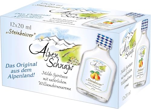 Alpenschnaps | Steinbeisser | 12 x 20ml | Williamsbirne | pures Alpenglück im Glas von Alpenschnaps