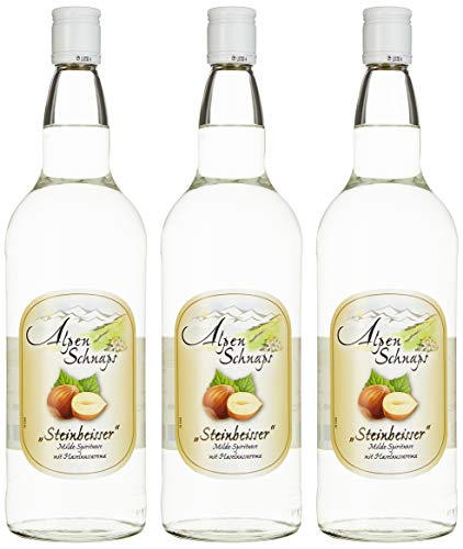 Alpenschnaps | Steinbeisser | 3 x 1000ml | Haselnuss | pures Alpenglück im Glas, 1.0 l von Alpenschnaps