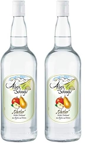 Alpenschnaps Steinbeisser Obstler (1l) – Milder, aromatischer Obstschnaps aus Äpfeln und Birnen – Schnaps mit Rezeptur aus dem Alpenland für den Genuss nach dem Essen – 38% Vol. (Packung mit 2) von Alpenschnaps