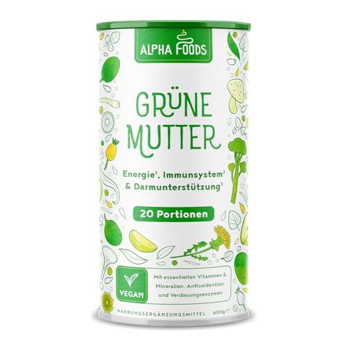 Grüne Mutter 2.0 - Das Original - Coenzym Q10, Weizengras, Brennnessel, Mariendistel, Braunalge, Alfalfa, OPC und mehr - Smoothie Shake - 600g Pulver von Alpha Foods