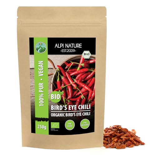 BIO Bird’s Eye Chili ganz (250g), Bio Birds Eye Chilischoten, ganze Chilischoten aus kontrolliert biologischem Anbau, Chili Birds Eye 100% rein und naturbelassen von Alpi Nature