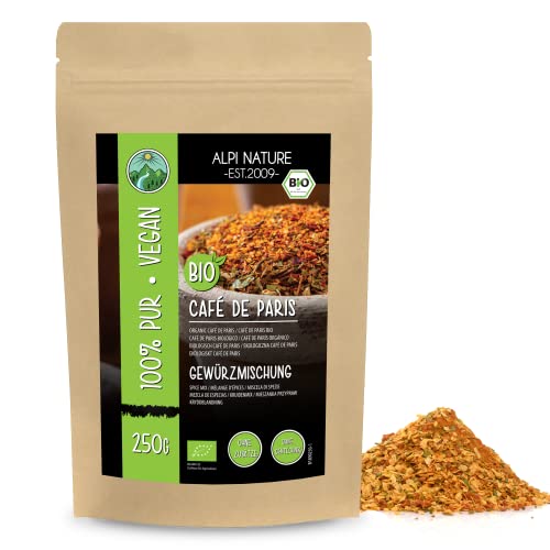 BIO Cafe de Paris Gewürz (250g), Bio französische Gewürzmischung, Dip Gewürz, 100% natürlich, Zutaten aus kbA, Café de Paris Gewürzmischung ohne künstliche Zusätze von Alpi Nature