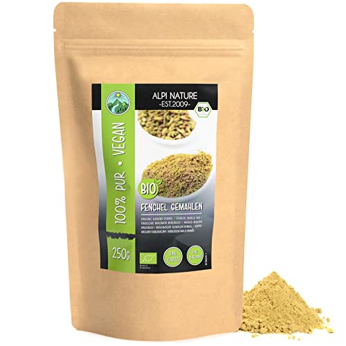 BIO Fenchel gemahlen (250g), Bio Fenchelpulver, Fenchelsamen gemahlen aus kontrolliert biologischem Anbau, Fenchel Pulver 100% natürlich, ohne Zusätze, Fenchel Samen Bio gemahlen von Alpi Nature