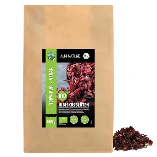 BIO Hibiskustee (1kg), Hibiskusblüten Bio, Hibiskus Blüten, Hibiskusblütentee schonend getrocknet, aus kontrolliert biologischem Anbau, laborgeprüft, vegan von Alpi Nature