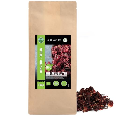 BIO Hibiskustee (500g), Hibiskusblüten Bio, Hibiskus Blüten, Hibiskusblütentee schonend getrocknet, aus kontrolliert biologischem Anbau, laborgeprüft, vegan von Alpi Nature