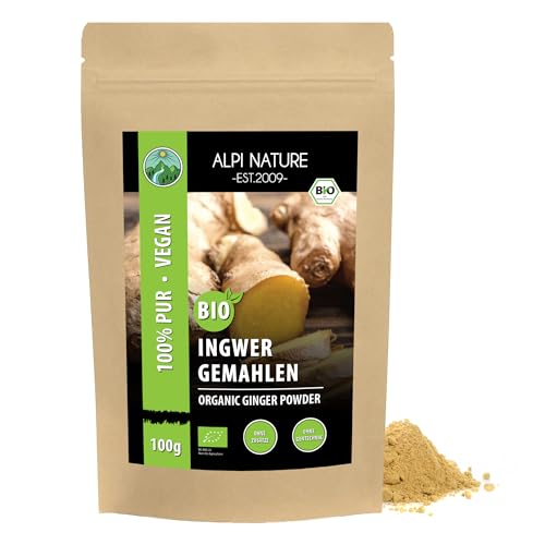 BIO Ingwerpulver (100g), Ingwer gemahlen aus kontrolliert biologischem Anbau, Ingwer Pulver, 100% naturrein, ohne Zusätze, glutenfrei, laktosefrei, laborgeprüft, vegan von Alpi Nature