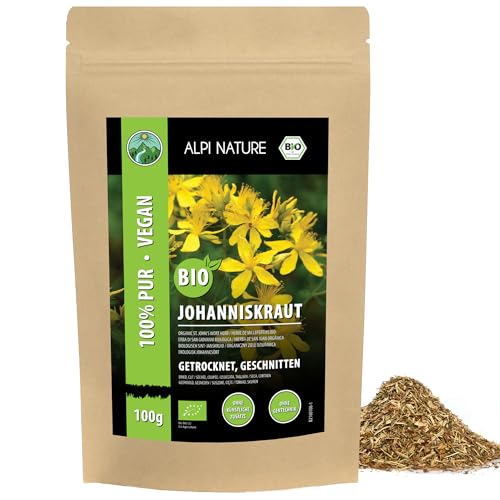 BIO Johanniskraut getrocknet (100g), Johanniskrauttee Bio geschnitten, Johanniskraut aus Wildsammlung, Johanniskraut Tee 100% natürlich, ohne Zusätze von Alpi Nature