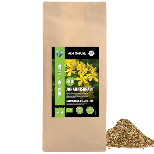 BIO Johanniskraut getrocknet (500g), Johanniskrauttee Bio geschnitten, Johanniskraut aus Wildsammlung, Johanniskraut Tee 100% natürlich, ohne Zusätze von Alpi Nature