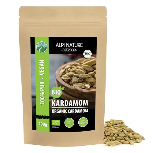 BIO Kardamom ganz (200g), Bio Kardamomsamen, Kardamom Samen aus kontrolliert biologischem Anbau, laborgeprüft, Kardamomsaat 100% rein und naturbelassen von Alpi Nature