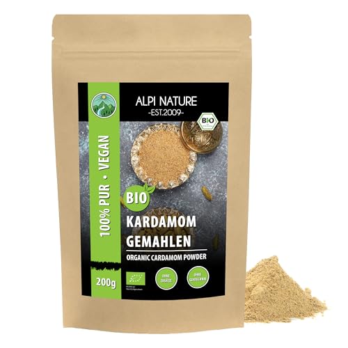 BIO Kardamom gemahlen (200g), Kardamompulver aus kontrolliert biologischem Anbau, glutenfrei, laktosefrei, laborgeprüft, natürlich ohne Zusätze, veganes Kardamom Pulver von Alpi Nature