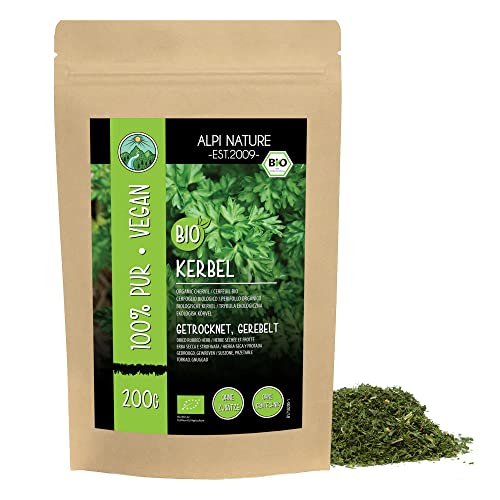 BIO Kerbel gerebelt (200g), Kerbelblätter Bio getrocknet, Kerbel aus kontrolliert biologischem Anbau, Bio Kerbel Blätter 100% natürlich, ohne Zusätze von Alpi Nature