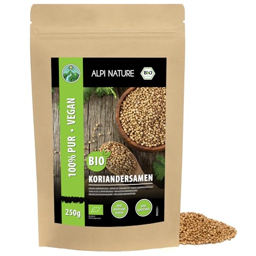 BIO Koriandersamen ganz (250g), Bio Koriander Samen, Koriander ganz aus kontrolliert biologischem Anbau, Bio Koriandersaat laborgeprüft, 100% rein und naturbelassen von Alpi Nature