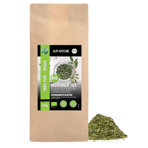 BIO Moringa (500g), Moringa Blätter Bio getrocknet, Moringatee aus kontrolliert biologischem Anbau, Bio Moringablätter geschnitten, 100% natürlich, Moringa Tee ohne Zusätze von Alpi Nature